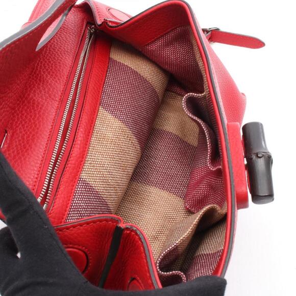 GUCCI Red Leather Bamboo Bag - Picture 3 of 8